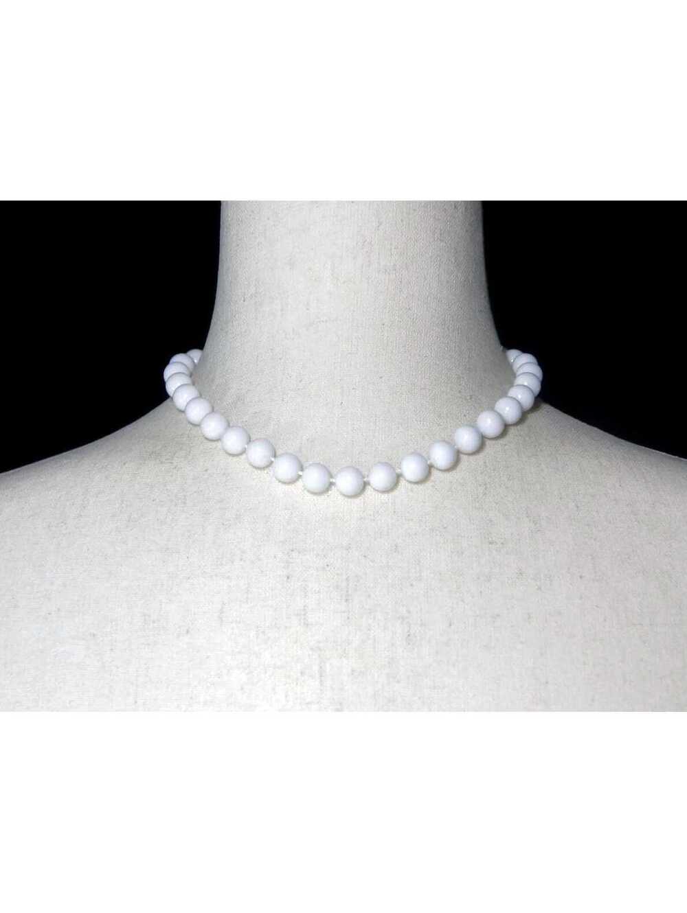 Vintage Hong Kong Gold Tone and White Plastic Beaded Necklace.